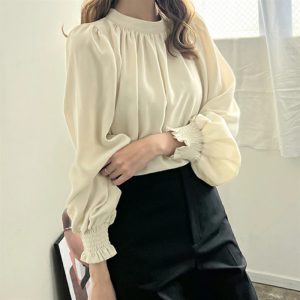 Spring And Summer High-neck Puff Sleeve Chiffon Shirt