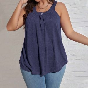 Loose Casual Sleeveless Women's T-shirt With U-neck