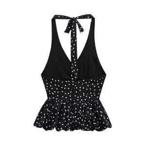 Fashion Casual Slim-fit Polka Dot Halter Tie-back Backless Camisole Top For Women