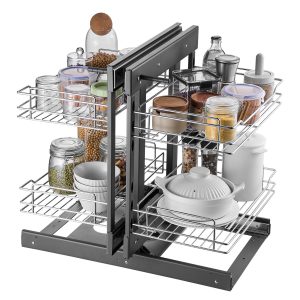 2 Tier 4 Shelf Blind Corner Pull Out Organizer Chrome Kitchen Cabinet Basket
