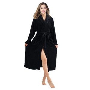 RONGTAI Womens Bathrobe Ladies Fleece Plush Warm Long Robes Fleece Nightgown Sleepwear