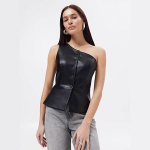 Women's Single-breasted Short Asymmetric Shoulder Off-shoulder Vest