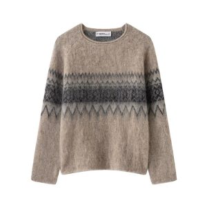 Women's Distressed Effect Jacquard Knit Sweater
