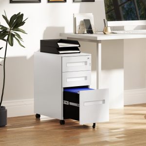 Vinsetto Three-Drawer Steel Filing Cabinet - White
