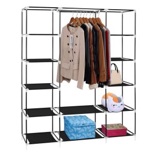 69 Inch Portable Clothes Closet Wardrobe Storage Organizer With Non-Woven Fabric Quick And Easy To Assemble Extra Strong And Durable Black