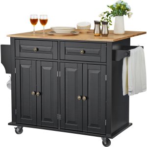 Kitchen Island Cart Rolling Storage Cabinet On Wheel With Drawer & Shelves