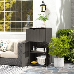 Outdoor Towel Rack for Pool w/ Drawer & Cabinet