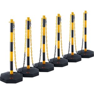 Adjustable Traffic Delineator Post Cones, 6 Pack, Traffic Safety Delineator Barrier With Fillable Base 2.44 M Chain, For Traffic Control Warning Parking Lot Construction Caution Roads, Yellow & Black