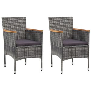 Garden Dining Chairs, 2 Pieces, Poly Rattan, Grey