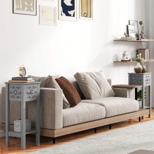 HOMCOM Set Of Two Elegant Floral Cut-Out Side Tables - Grey