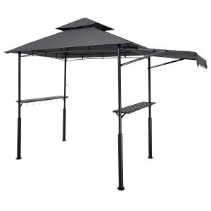 8'x5' BBQ Grill Gazebo Canopy Shelter Tent With Shelf & Awning Double-Tiered Top