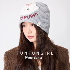Cute Plush Puppy Knitted Women's Warm Wool Hat