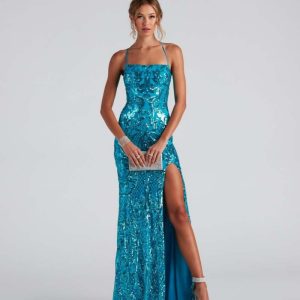 Sexy One-shoulder Sequin Floor-length Elegant Slit Dress