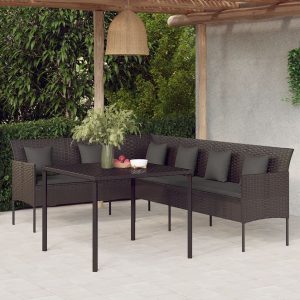 2-piece garden dining set with cushions, poly rattan
