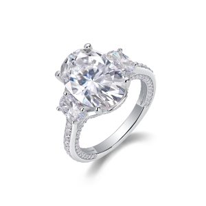 Crown Of Radiance - Set With Top-quality Egg-shaped Moissanite S925 Silver And Platinum-plated Diamond Wedding Ring. The Ring Can Be Inspected With A Diamond Pen