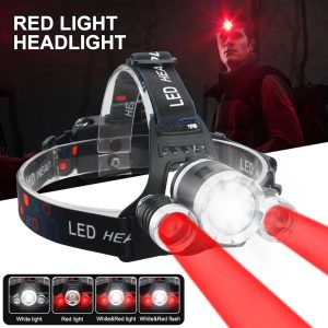 Led Headlamp Red Green White Purple Light USB Rechargeable