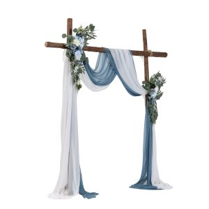 Artificial Wedding Arch Flowers Kit, Blue Wedding Arch Flowers With Drapes Kit (Pack Of 4) - 2 Pcs Floral Arrangement, 2 Pcs Sheer Drapes, For Ceremony Bouquets Reception Backdrop Decoration