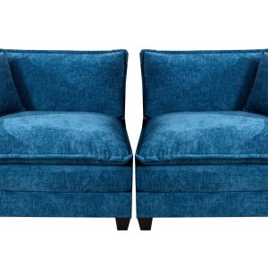 Cloud Sofa Two Seats The Cushion On The Armrest Not Included, Modern Sectional Couch, For Apartment, Comfy Double Layer Upholstered Seat Cushion, Breathable Chenille Fabric, Blue