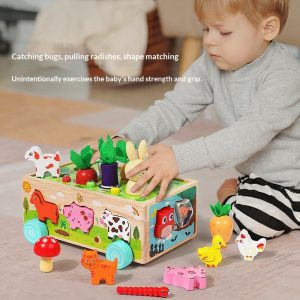 Children's Wooden Puzzle Toy Farm Animal Car Pulling Radishes And Catching Insects