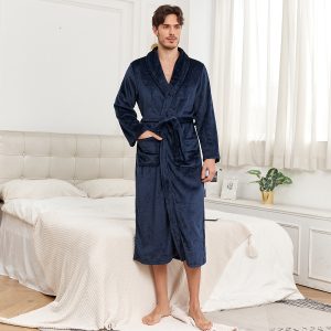RONGTAI Womens Plush Fleece Hooded Bathrobe, Thick Nightgown Long Robe Sleepwear With Two Side Pockets And Belt