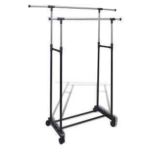 Adjustable Clothes Rack with 4 Wheels and 2 Clothes Rails