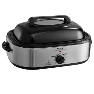 Electric Roaster Oven, 22 QT Turkey Roaster Oven With Self-Basting Lid, 1450W Roaster Oven With Defrost & Warm Function, Adjustable Temp, Removable Pan & Rack, Fits Turkeys Up To 26LBS, Silver