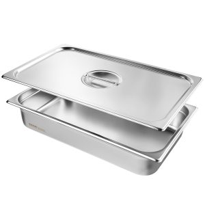 4 Pack Hotel Pans, Full Size Anti-Jam Steam Pan With Lid, 0.8mm Thick Stainless Steel Steam Table Pan, 4-Inch Deep Commercial Table Pan, Catering Storage Food Pan, For Industrial & Scientific