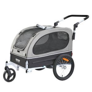 Dog Bike Trailer, Supports Up To 88 Lbs, 2-in-1 Pet Stroller Cart Bicycle Carrier, Easy Folding Cart Frame With Quick Release Wheels, Universal Bicycle Coupler, Reflectors, Flag, Black/Gray