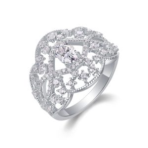 Moonlight Waltz - Set With Top-quality Moissanite S925, Silver And Platinum-plated Diamond Wedding Ring. The Ring Can Be Tested With A Diamond Pen In Yellow Gold And Rose Gold