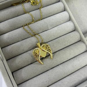 Stainless Steel Zircon Stone Opening Angel Heart Necklace