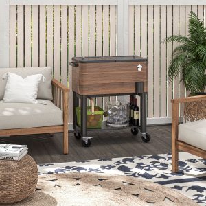 80 QT Rolling Cooling Bins Ice Chest on Wheels Outdoor Stand Up Drink Cooler Cart for Party