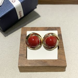 Red  Pearl Wave Lace Earrings