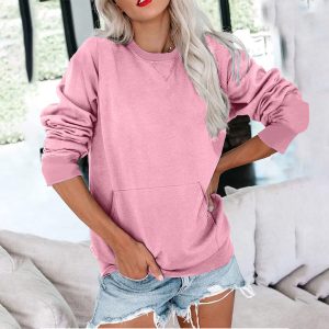 Women's Pin Solid Color Round Neck Loose Long-sleeved Sweater
