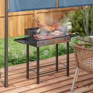 3-in-1 Vertical Charcoal BBQ Smoker Grill with 2 Cooking Areas and Thermometer