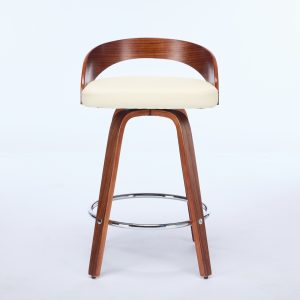 Bar Stools Set Of 2, Swivel Bar Height Stools With Low Back, Wood Bar Chairs With Soft Cushion Seat, 25-Inch Seat Height  Beige, 25 Counter Height