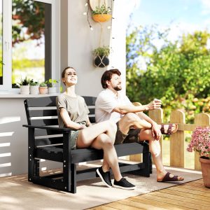 Patio Glider Bench w/ HDPE Slatted Double Rocking Chair