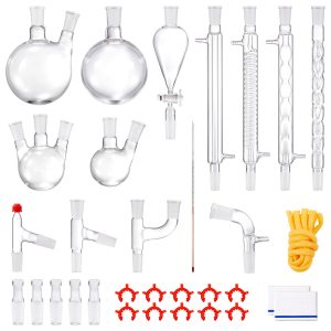 Lab Distillation Kit, 3.3 Boro Lab Glassware Distillation Kit With 24, 40 Joint, 1000ml Essential Oil Distillation Apparatus Kit, 32 Pcs Set Of Glassware Equipment