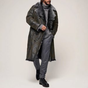 Double-breasted Wide Lapel Long-haired Men's Long Fur Coat
