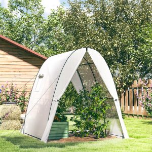Tunnel Hoop House Greenhouse with Sandbags and Hemmed PE Cover