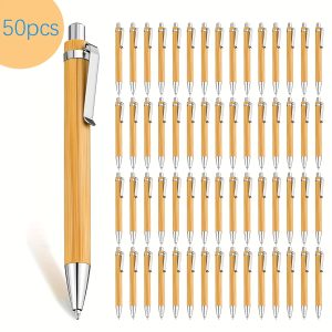 100 Bamboo Pens, Retractable Ballpoint Pen With Black Ink, 1mm, Suitable For Writing, Office Supplies, Wooden Bamboo Ballpoint Pen, Ideal For Journals, Supplies, And Decorations