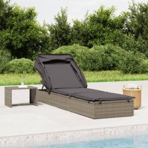 sun lounger with folding canopy 213x poly rattan