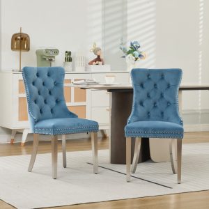 Nikki Collection Modern, High-end Tufted Solid Wood Contemporary Velvet Upholstered Dining Chair With Chrome Stainless Steel Plating Legs,Nailhead Trim,Set Of ,Light Blue And Chrome, SW1701LB