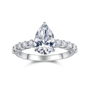 Moonlight Water Drop - A Wedding Ring Set With Top-quality Pear-shaped Moissanite S925 In Silver And Platinum-plated. The Ring Can Be Inspected With A Diamond Pen
