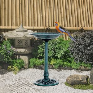 28'' Bird Bath Outdoor Resin Decor with Fleur De Lis Pattern
