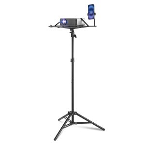 Projector Stand, Laptop Stand Tripod Adjustable Height From 26.97 To 63 In, Portable Projector Tripod Stand With Tray & Gooseneck Phone Holder, For Outdoor Movies, Home, Office, Stage Or Studio