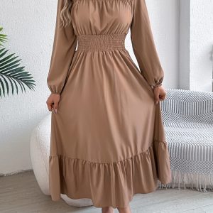 Solid Color Elegant Ruffled Waist Pleated Long Skirt