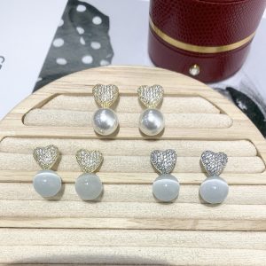 Love Cat Eye Stone Pearl Earrings
