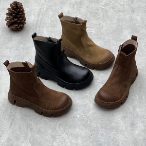 Round Toe All-matching Muffin Bottom Women's Authentic Leather Boots