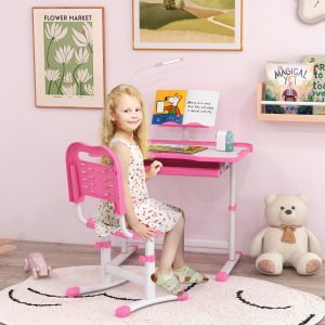 Kids Desk and Chair Set with USB Light
