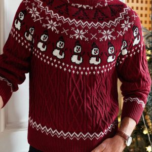 Christmas Retro Round-neck Cable Knit Sweater
